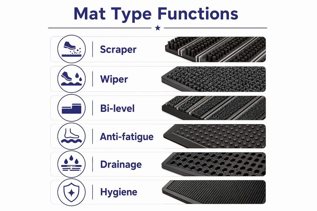 Infographic showing commercial floor mat functions in stages