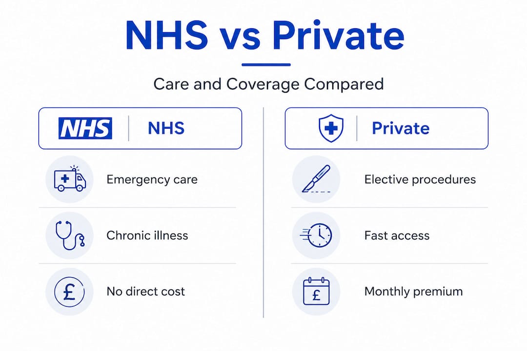 Infographic comparing NHS and private healthcare UK