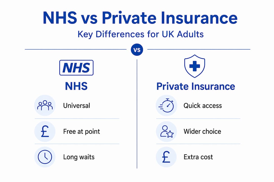 Infographic comparing NHS and private insurance features