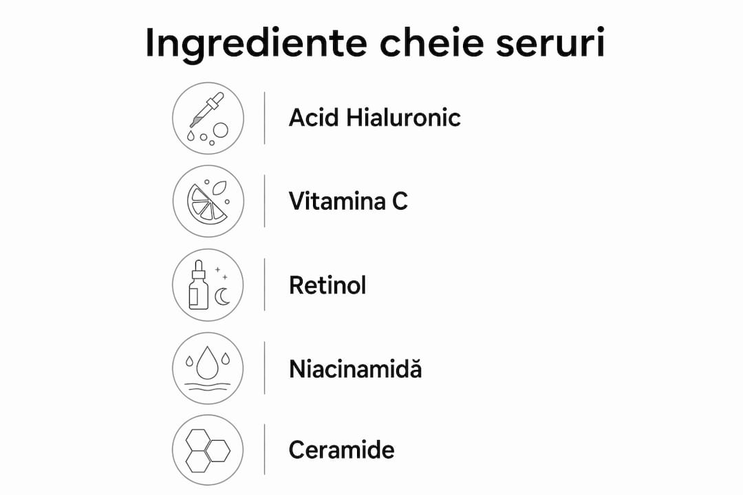 Infografic simplificat cu cele mai importante ingrediente din serurile pentru ten