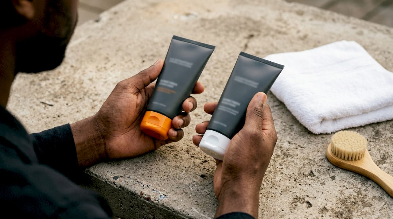 Mâini care țin tuburi de cremă de protecție solară, fiecare cu un factor diferit de SPF