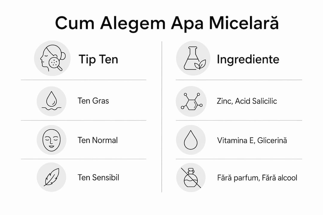 Infografic: ce tip de ten ai și ce ingrediente să cauți în apa micelară potrivită pentru tine