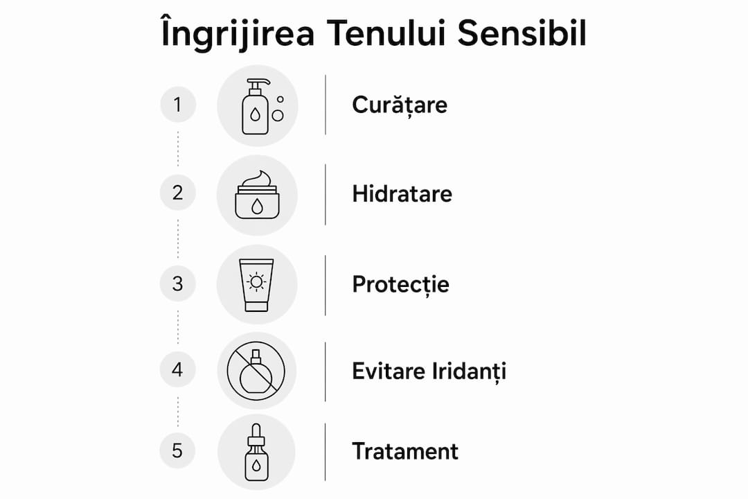 Ghid vizual cu etapele esențiale pentru îngrijirea pielii sensibile
