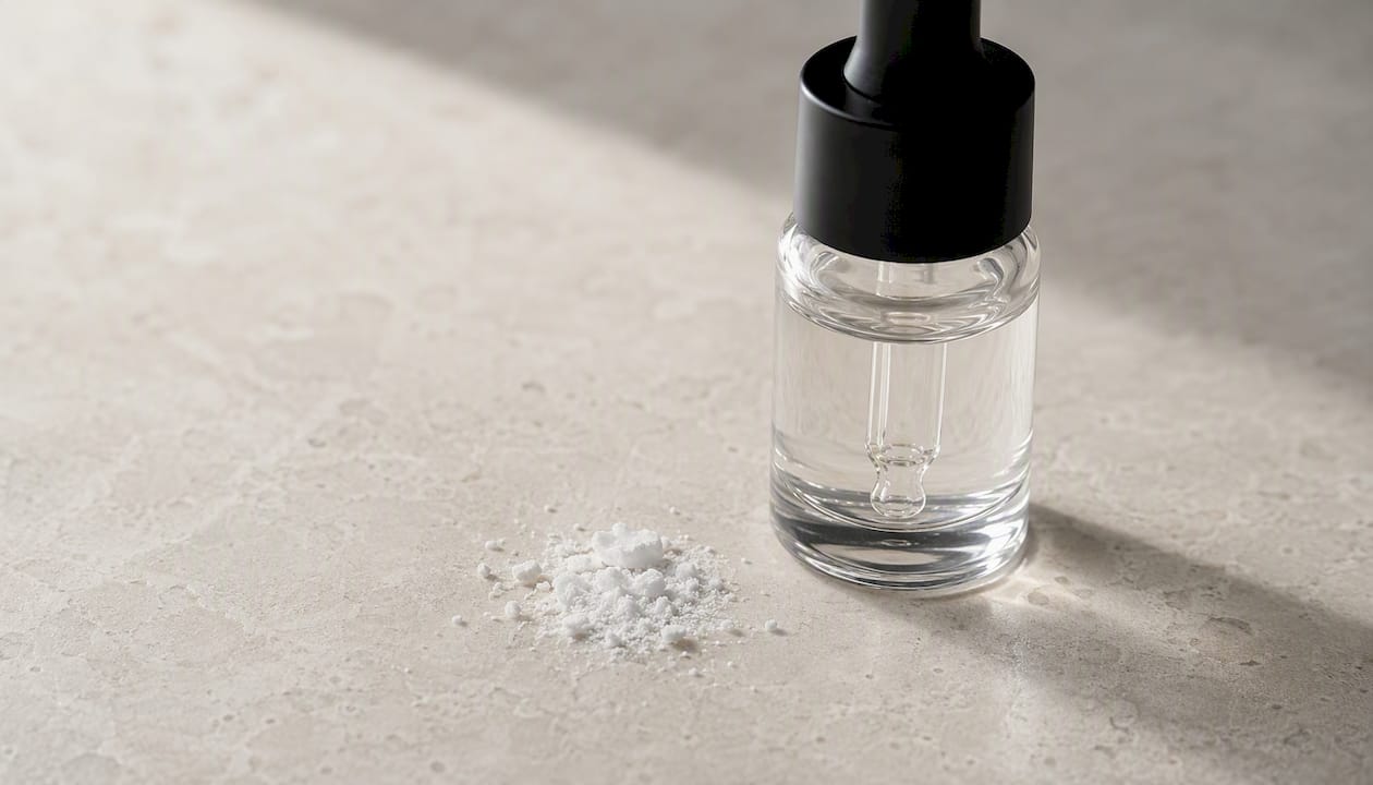 Sticluță cu picurător ce conține pulbere de acid salicilic