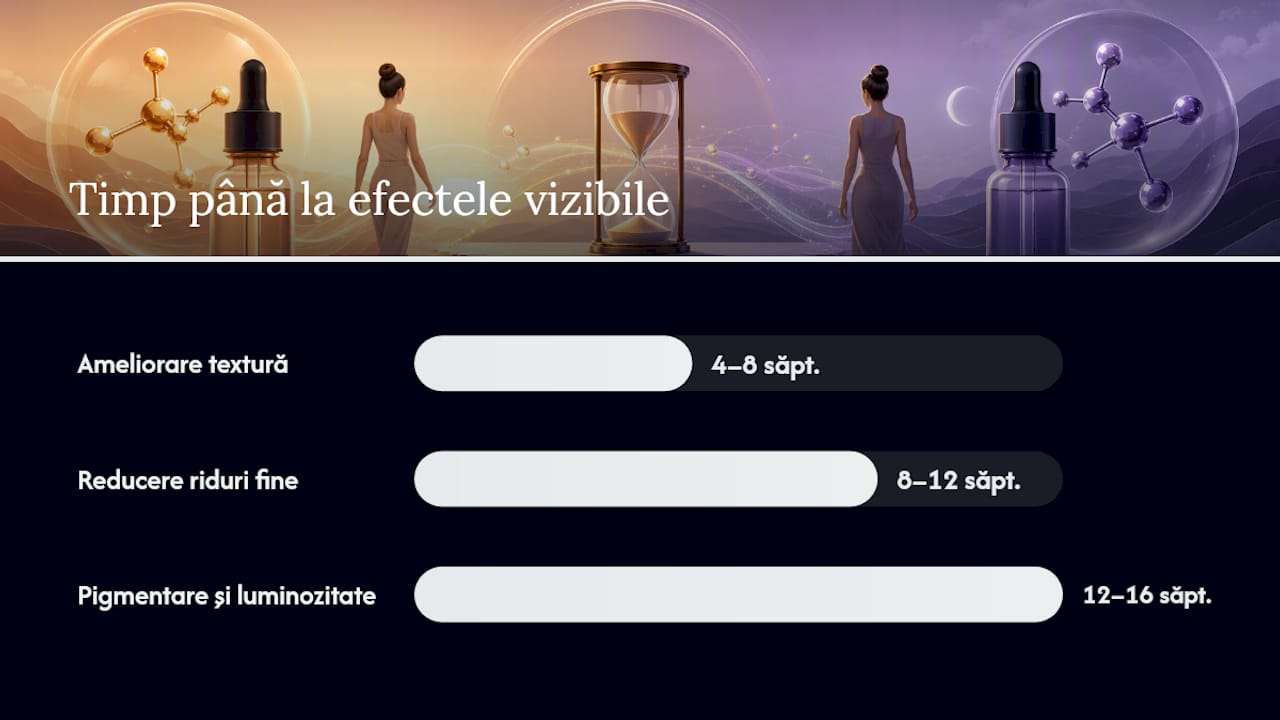 Diagramă comparativă a rezultatelor clinice ale retinolului și retinalului în timp
