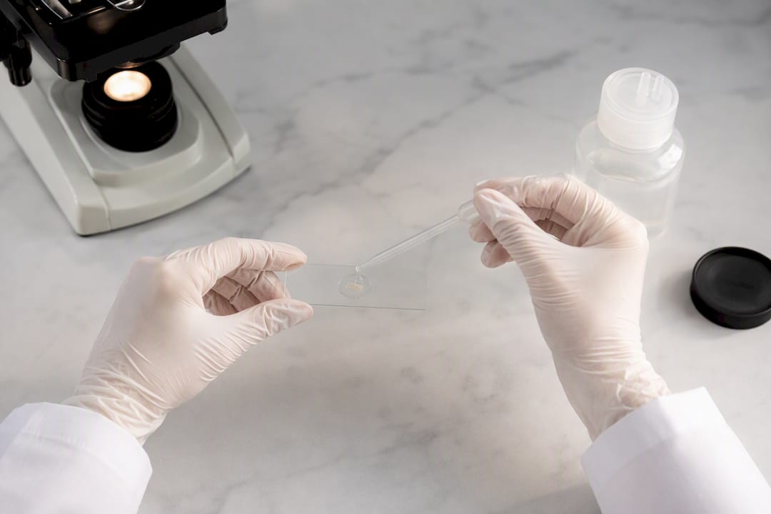 Lamă de microscop pregătită pentru testul KOH