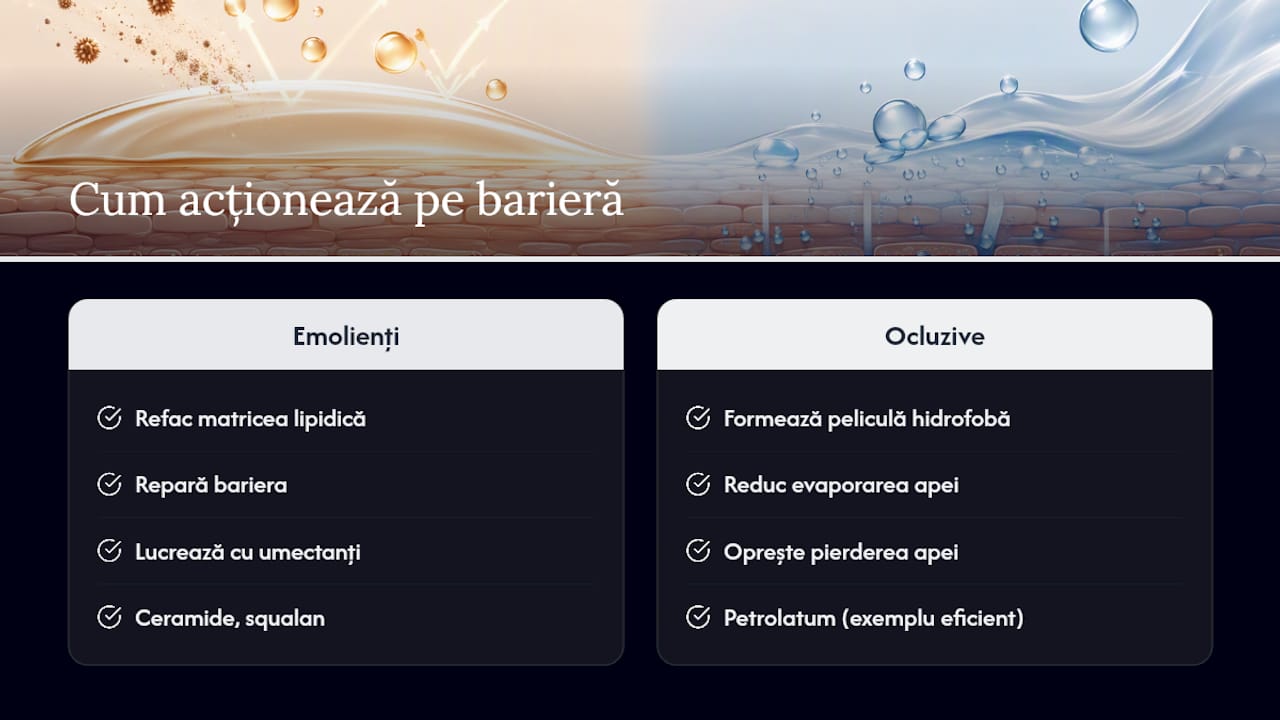 Cum acționează efectiv emolienții și ocluzivele pe barieră — overview diagram