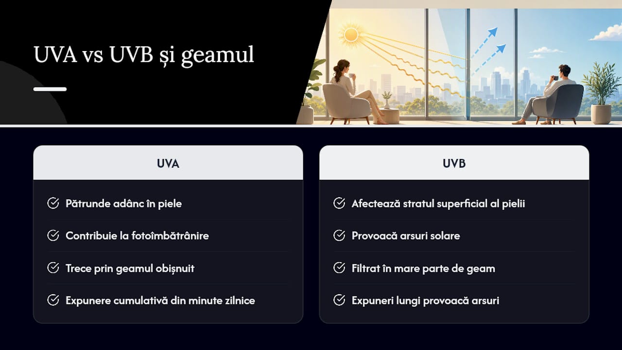 Comparație între razele UVA și UVB prin fereastră
