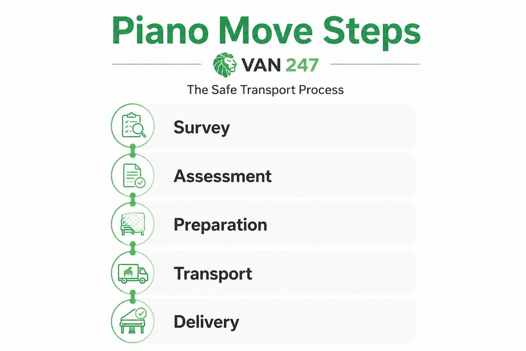 Infographic showing piano transport process steps