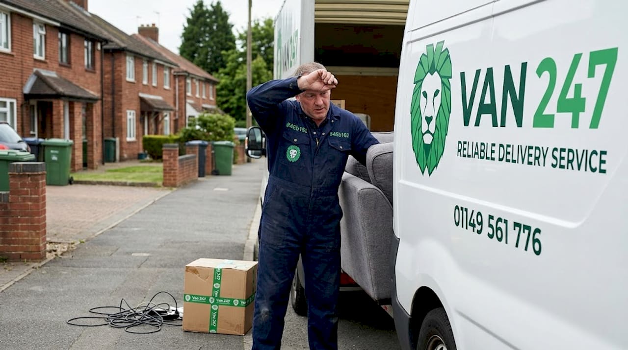 Mover loading sofa into van on street