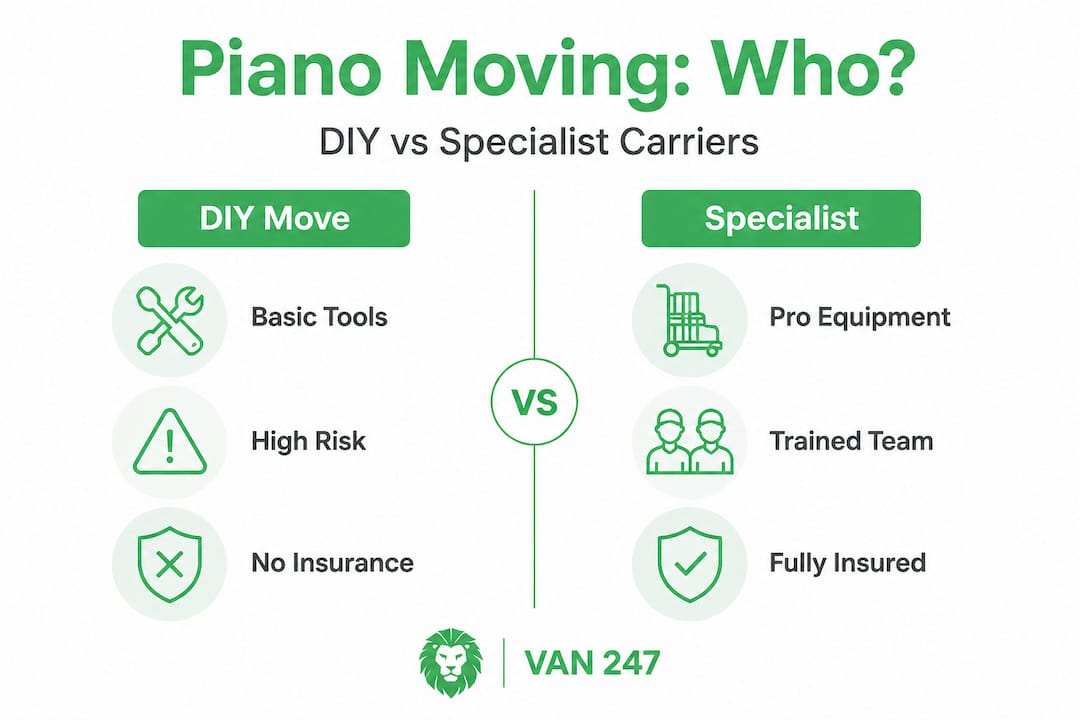 Infographic comparing DIY and specialist piano moving