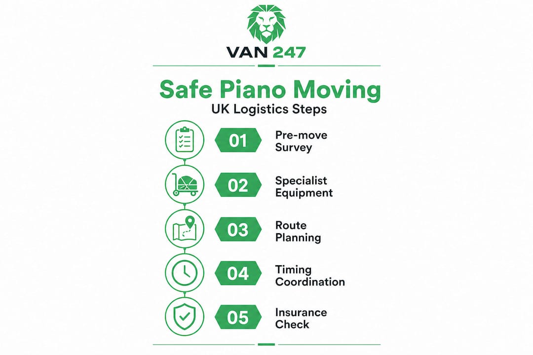 Infographic of logistics steps for piano moving