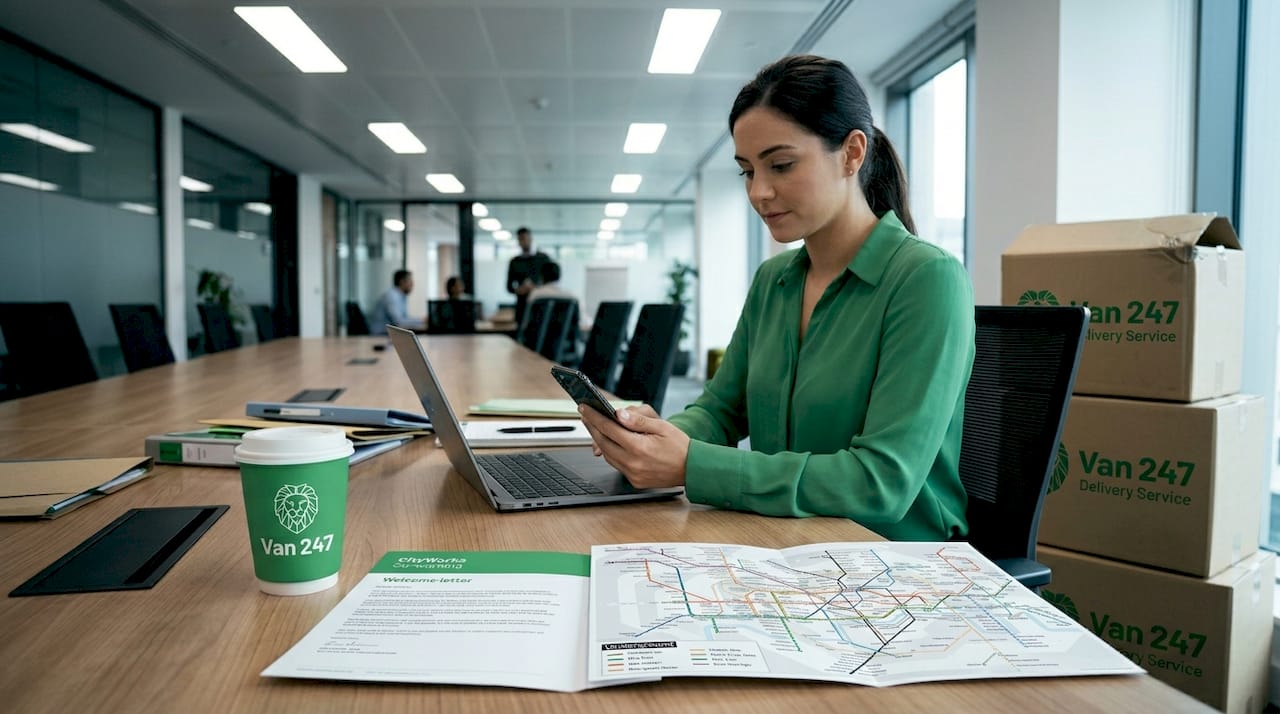 Young professional moving into office space