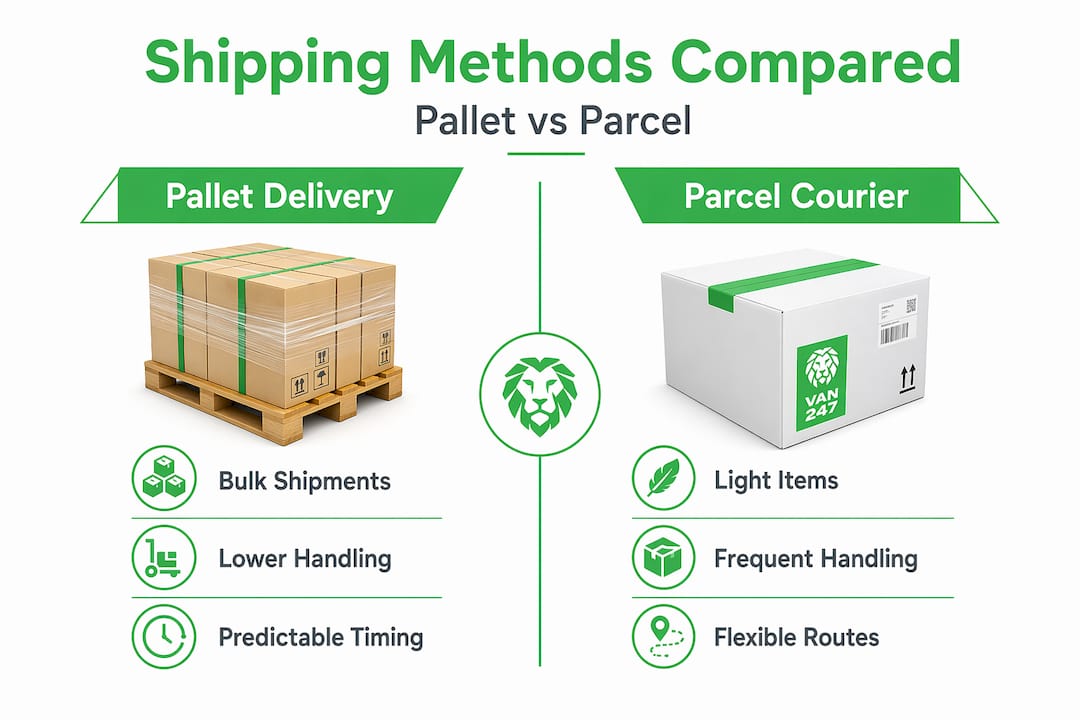 Infographic comparing pallet and parcel shipping methods