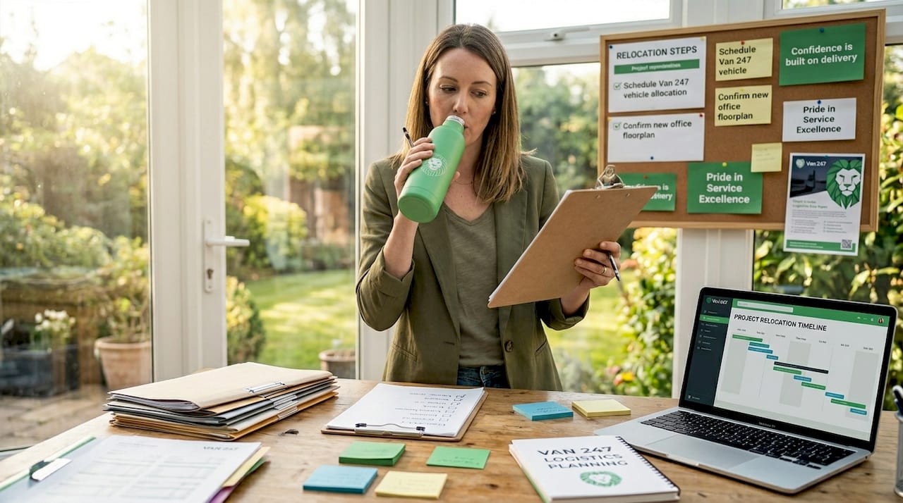 Project manager checking office relocation checklist