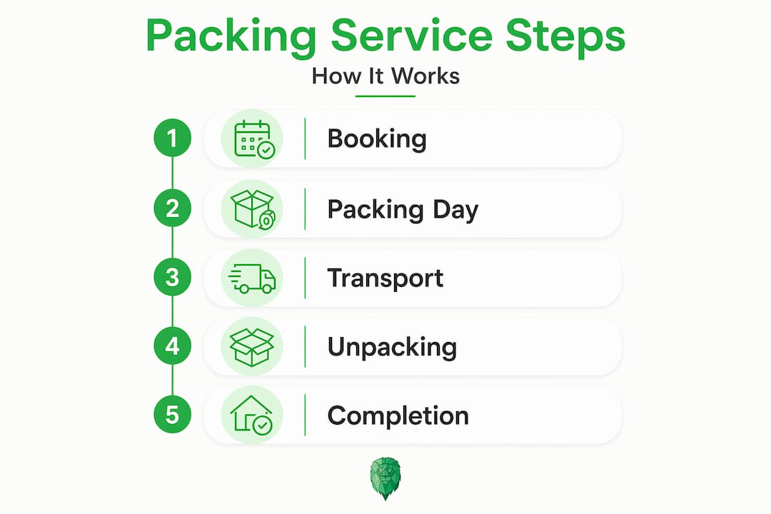 Infographic illustrating packing service process steps