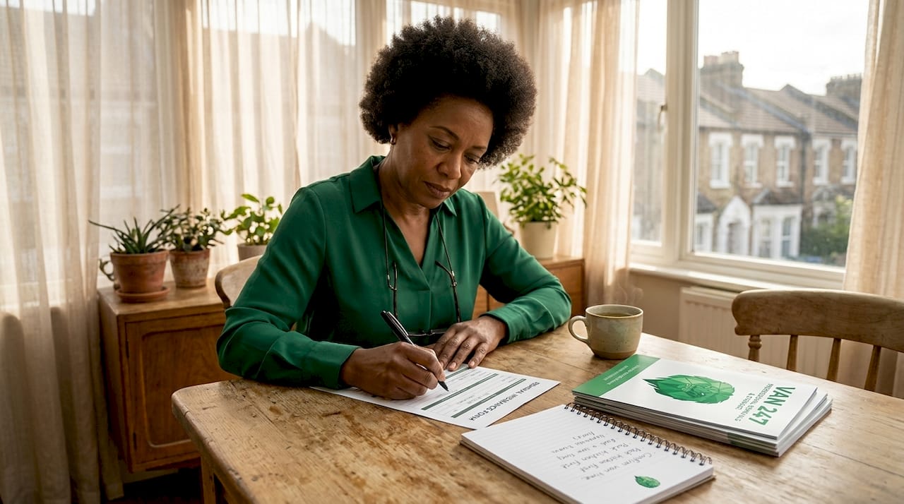 Woman completing home move insurance forms