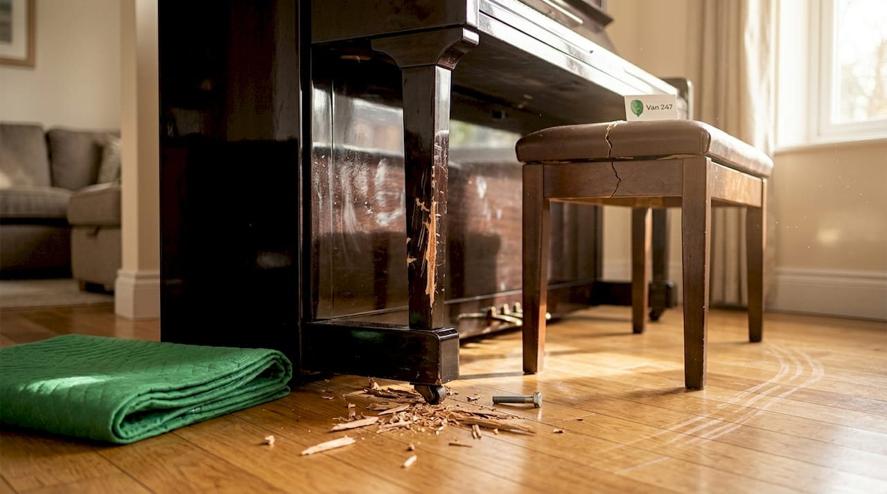 Mishandled piano leg showing move damage