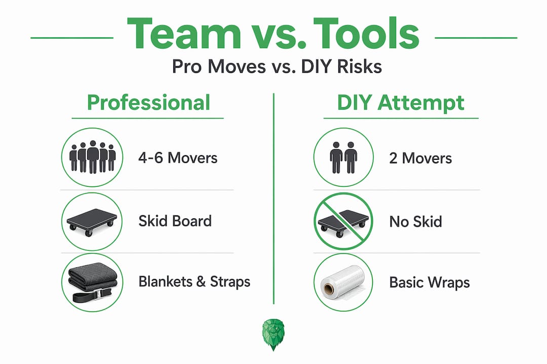 Infographic comparing pro and DIY piano moving