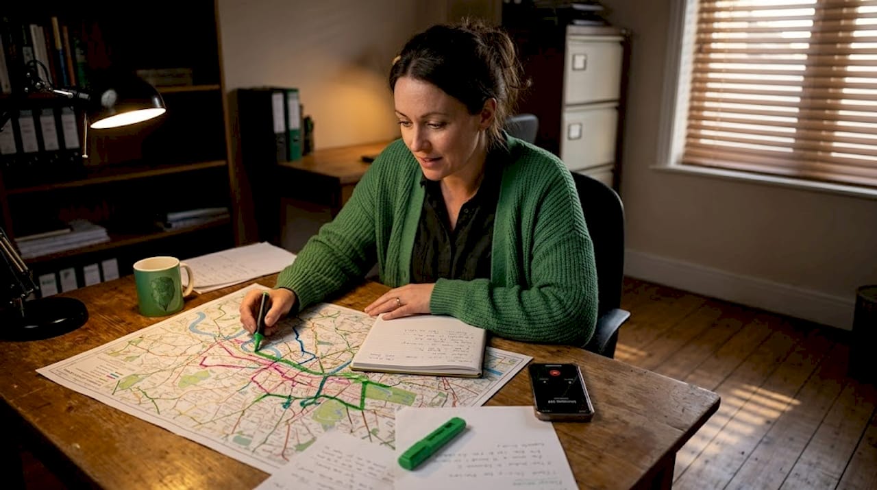 Logistics planner reviewing digital delivery map