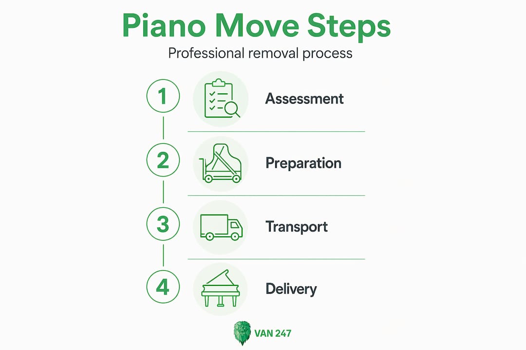 Infographic showing four steps of piano removal