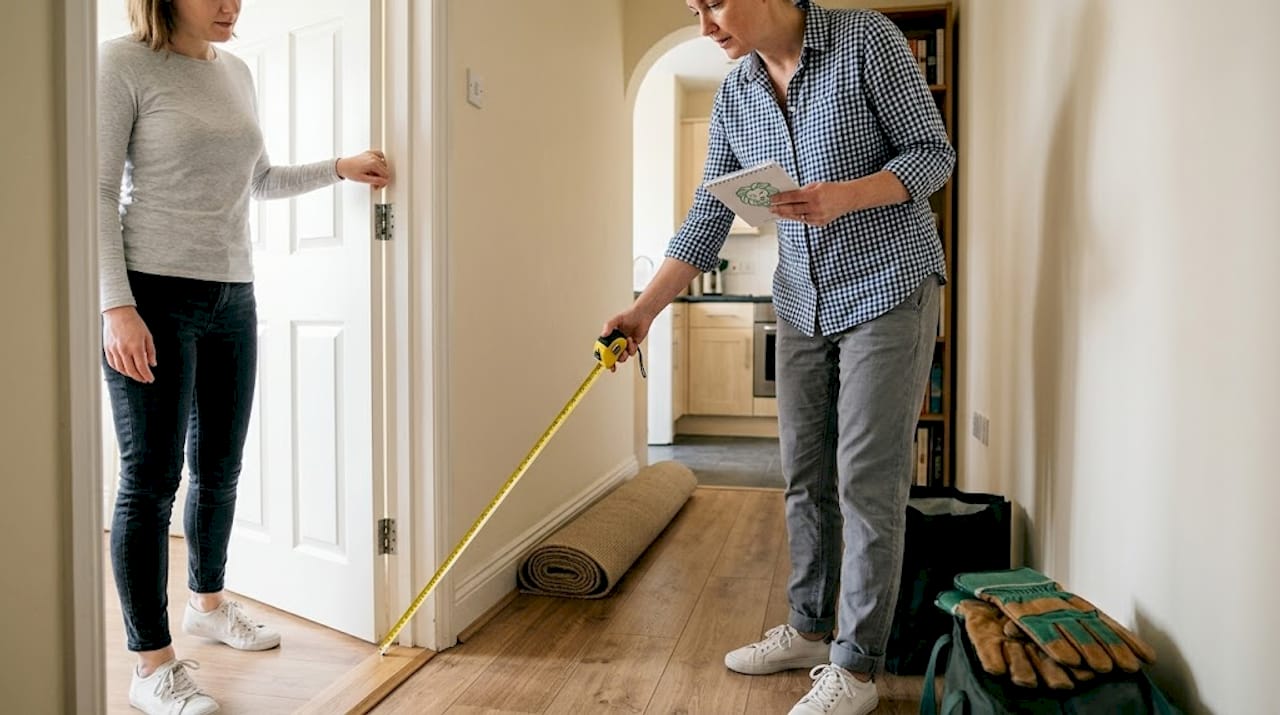 Person measuring doorway for piano move
