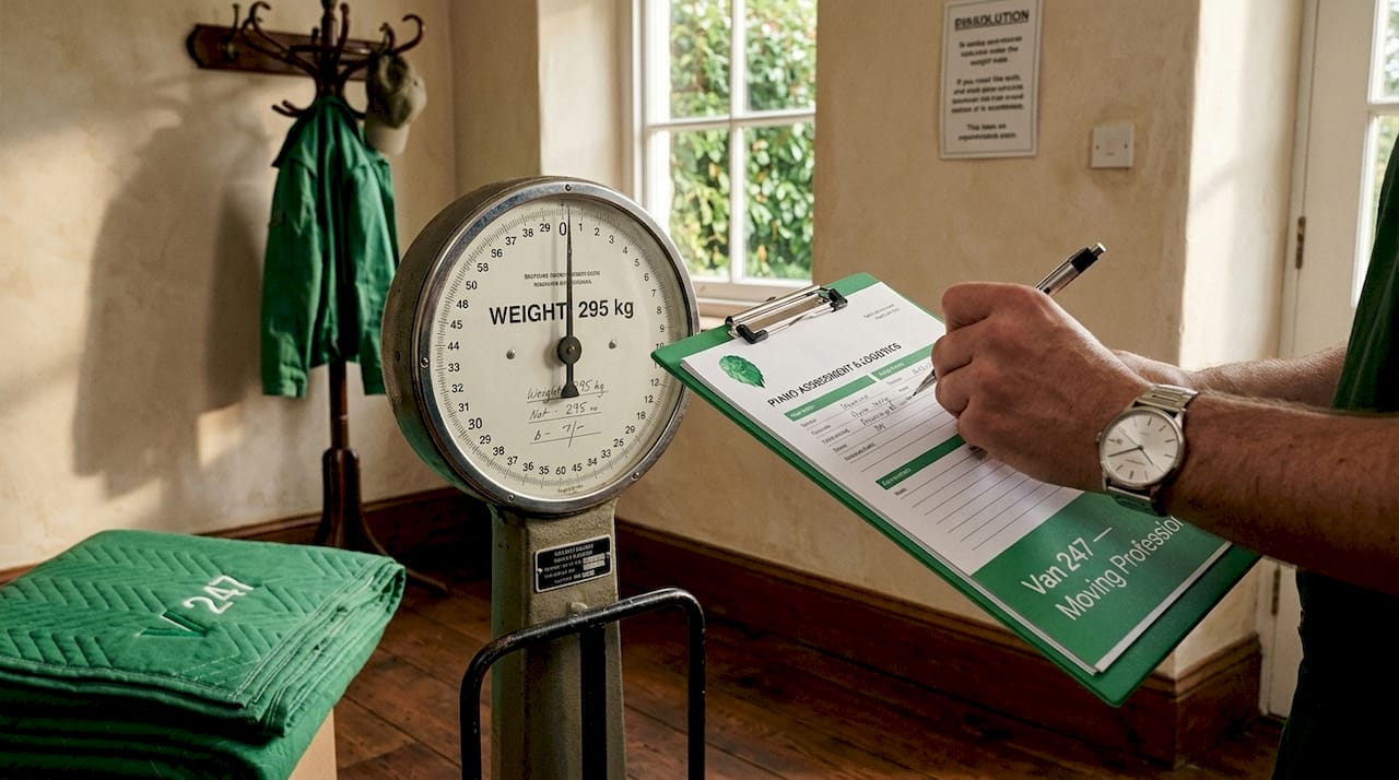 Mover recording piano weight on clipboard