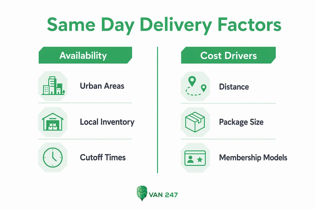 Infographic of availability and cost factors for same day delivery