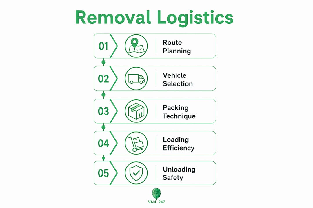 Infographic showing removal logistics process steps