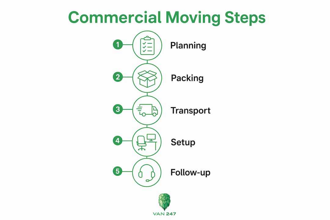 Infographic outlining five commercial moving steps