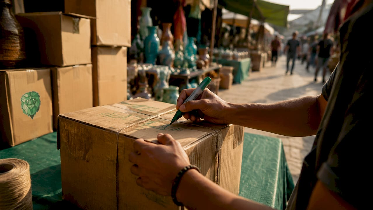 Hands labeling moving boxes clearly