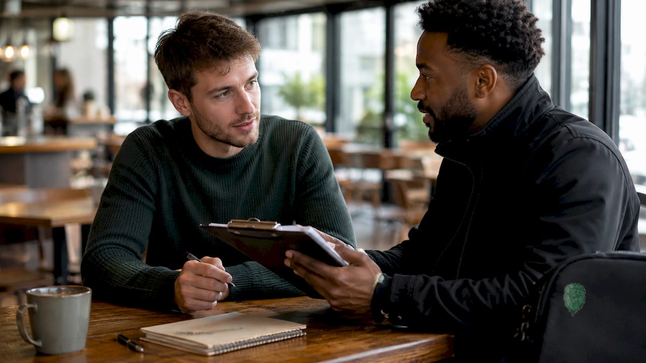 Customer and mover discussing removal services checklist