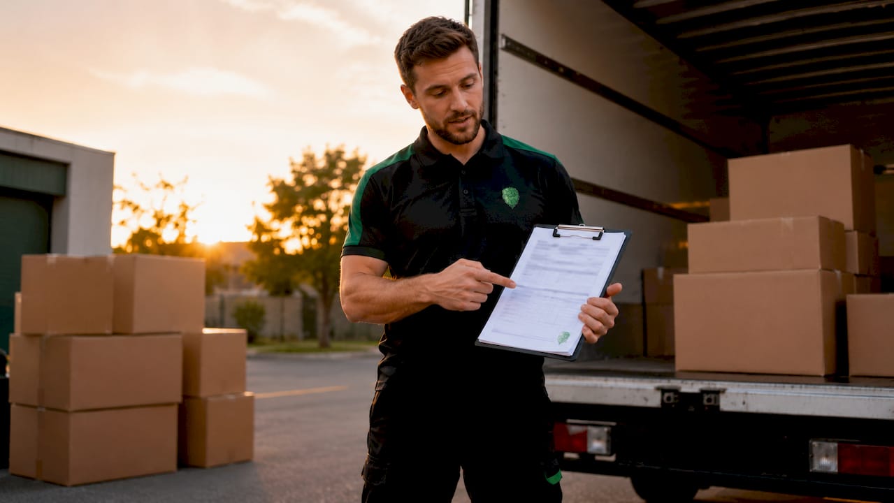 Mover explaining liability and insurance details
