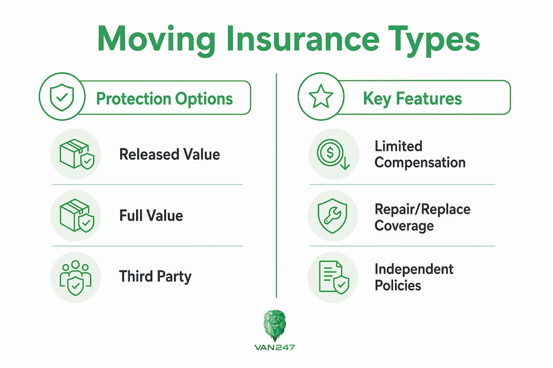 Infographic comparing types of moving insurance and their features