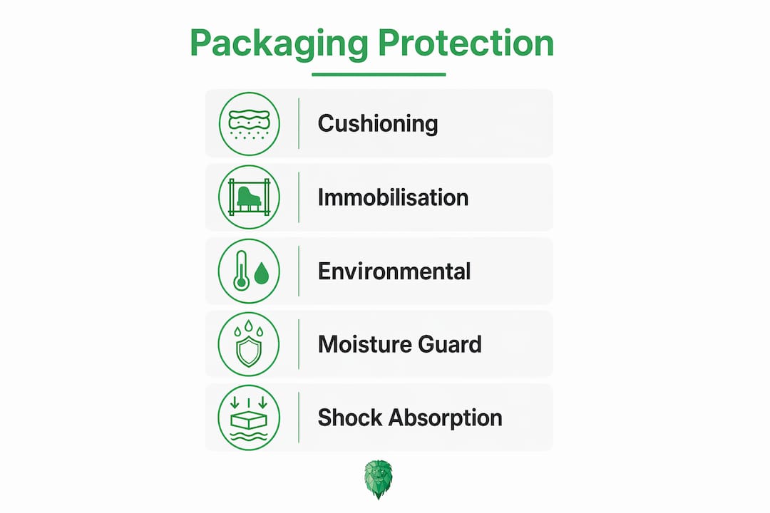 Infographic outlining piano packaging protection steps