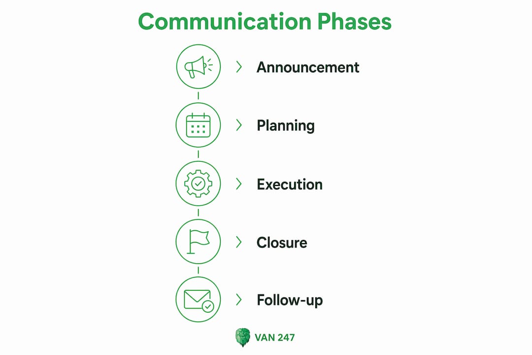 Infographic illustrating phased communication approach