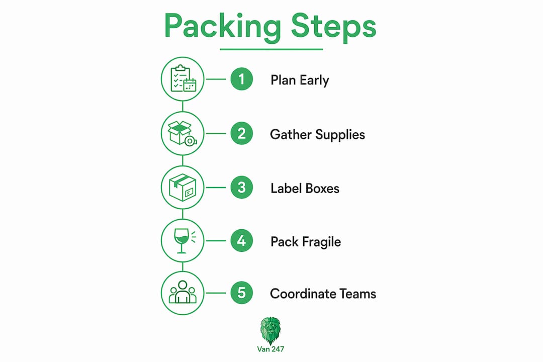 Infographic illustrating office packing steps