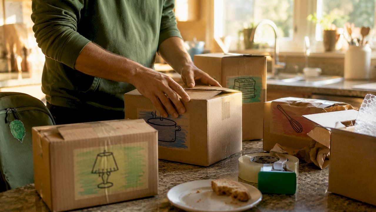 Hands packing boxes showing common moving mistakes