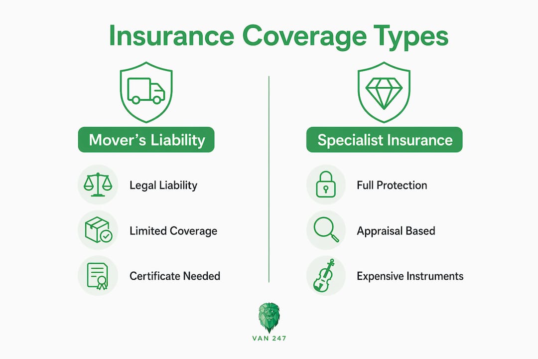 Infographic comparing piano transport insurance coverage types