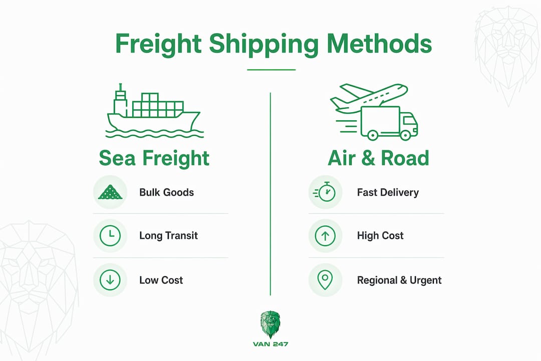 Infographic comparing sea freight and air/road freight