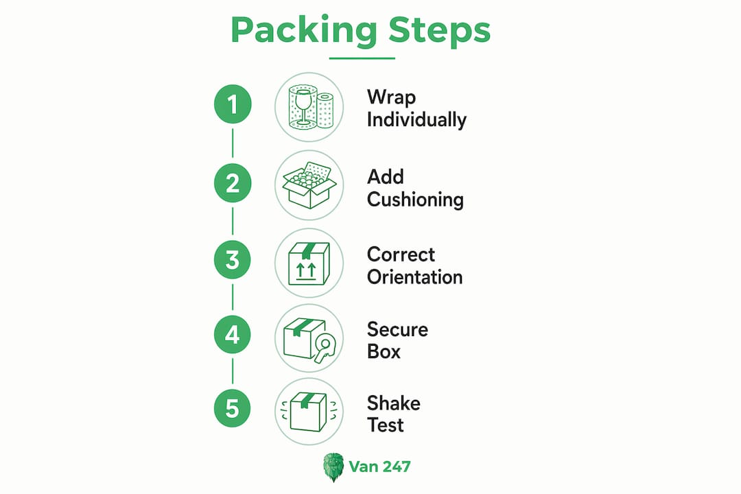 Infographic showing steps to pack fragile items safely
