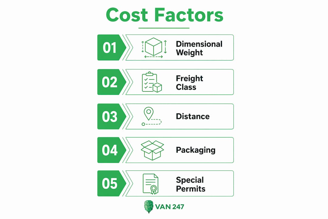 Infographic ranking key cost factors in large item transport