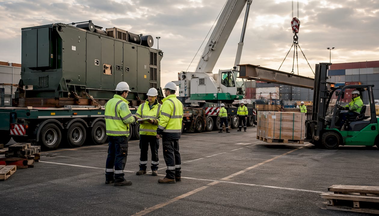 Specialized equipment moving heavy cargo outdoors