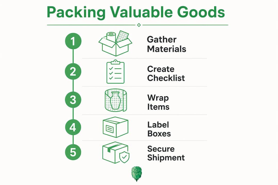 Infographic showing key steps for packing valuables