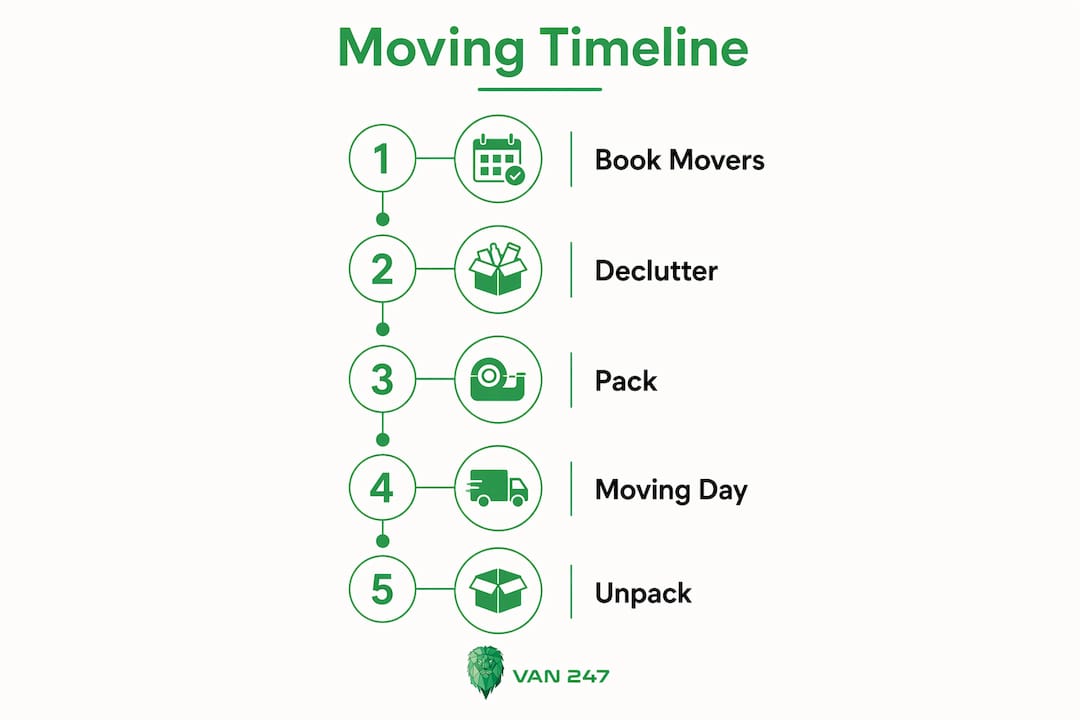 Infographic illustrating UK moving timeline steps