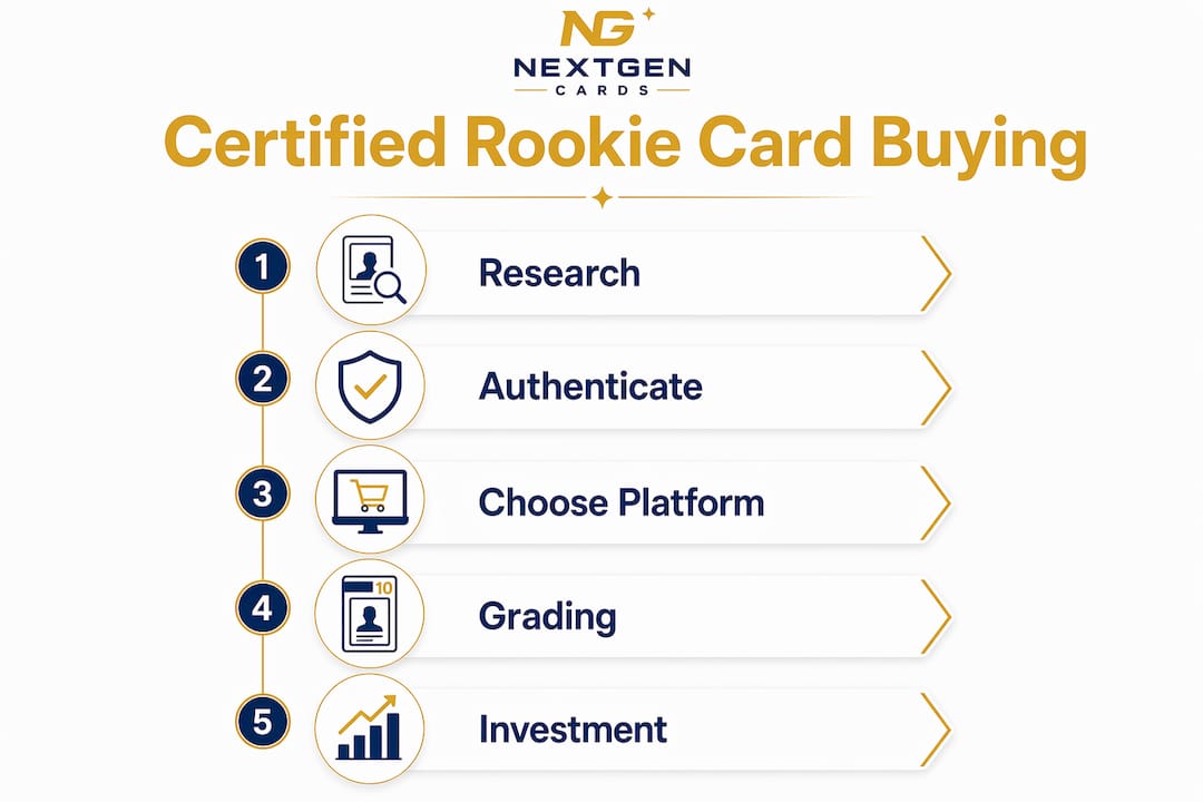 Infographic illustrating rookie card buying steps