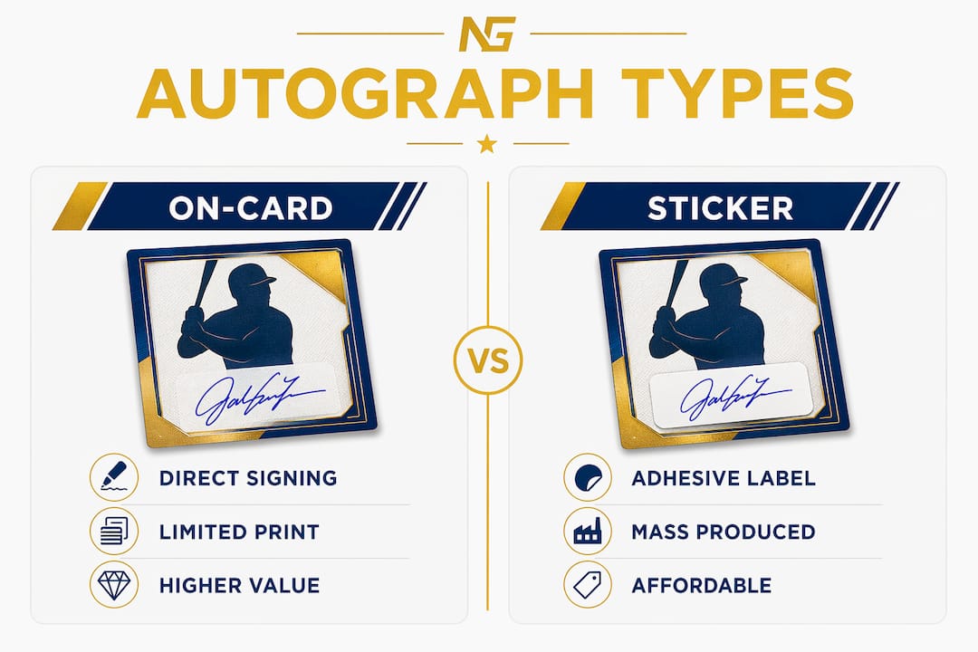Infographic comparing autograph types on memorabilia cards