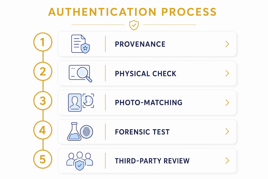 Infographic showing authentication steps for sports memorabilia