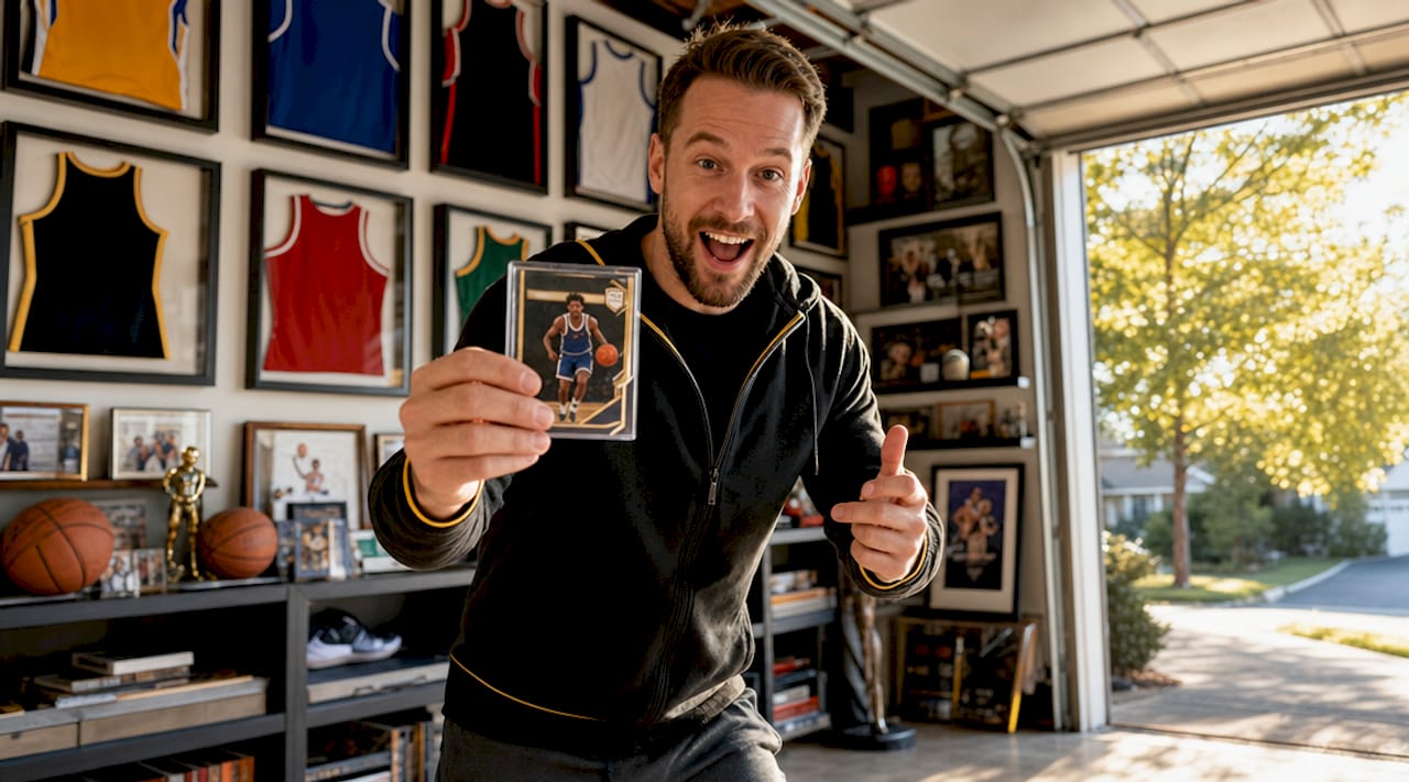 Hands holding NBA rookie card with RC logo close-up