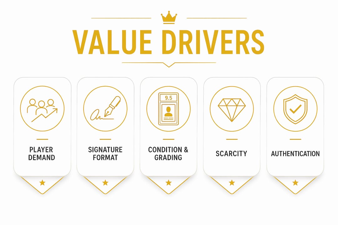 Infographic illustrating autograph card value factors